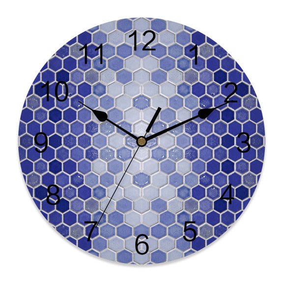 Wall Clock Purple Honeycomb Grid Clocks PVC Silent Non-Ticking Battery Operated Decorative Gradient Hexagonal Cells Round Clock for Home Living Room Kitchen Bedroom Office School Wall Decor 14 Inch