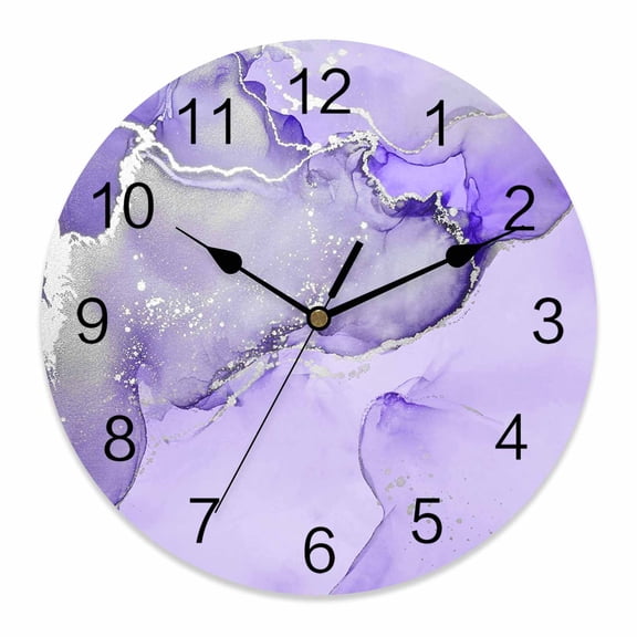 Wall Clock Purple Marble Clocks PVC Silent Non-Ticking Battery Operated Decorative Abstract Waves Cloud Round Clock for Home Living Room Kitchen Bedroom Office School Wall Decor 10 Inch