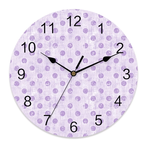 Wall Clock Purple Polka Dots Clocks PVC Silent Non-Ticking Battery Operated Decorative Modern Artistic Spots Round Clock for Home Living Room Kitchen Bedroom Office School Wall Decor 10 Inch