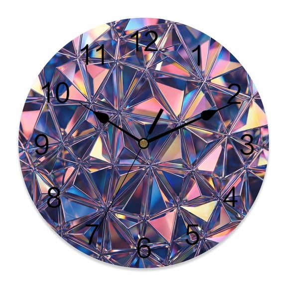 Wall Clock Purple Prism Light Clocks PVC Silent Non-Ticking Battery Operated Decorative Shiny Crystalline Shards Round Clock for Home Living Room Kitchen Bedroom Office School Wall Decor 14 Inch