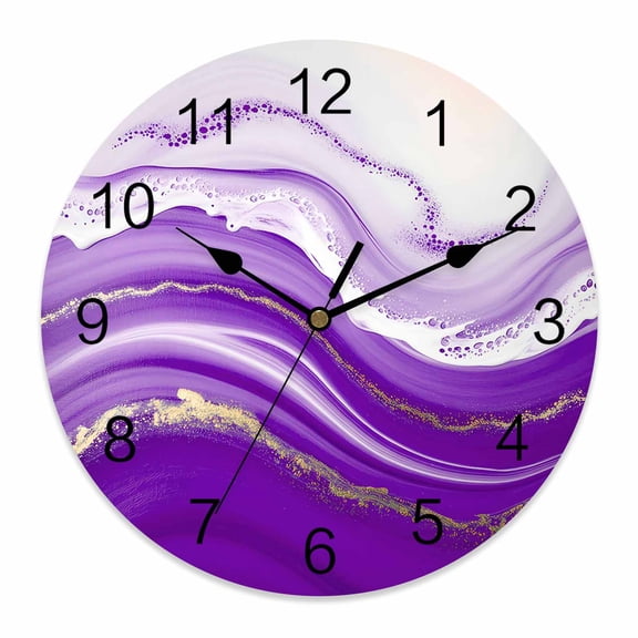 Wall Clock Purple Waves Clocks PVC Silent Non-Ticking Battery Operated Decorative Abstract Gradient Fluid Art Round Clock for Home Living Room Kitchen Bedroom Office School Wall Decor 14 Inch