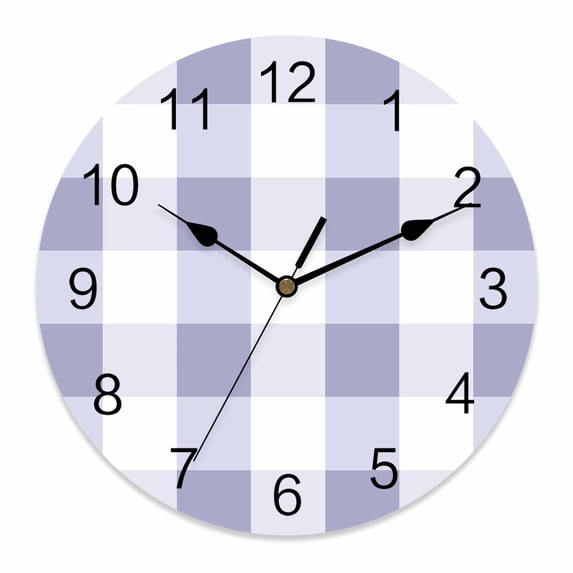 Wall Clock Purple White Buffalo Plaid Clocks PVC Silent Non-Ticking Battery Operated Decorative Classic Checked Round Clock for Home Living Room Kitchen Bedroom Office School Wall Decor 10 Inch
