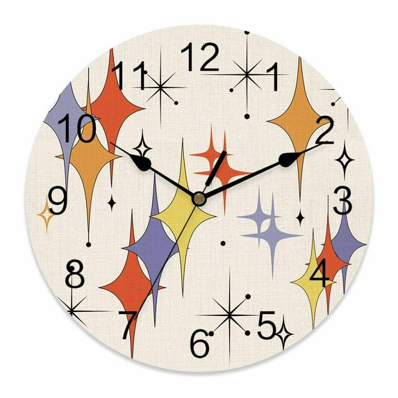 Wall Clock Purple Yellow Orange Diamond Clocks PVC Silent Non-Ticking Battery Operated Decorative Modern Geometric Mid Century Linen Round Clock for Home Living Room Bedroom Wall Decor 14 Inch