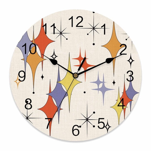 Wall Clock Purple Yellow Orange Diamond Clocks PVC Silent Non-Ticking Battery Operated Decorative Modern Geometric Mid Century Linen Round Clock for Home Living Room Bedroom Wall Decor 10 Inch