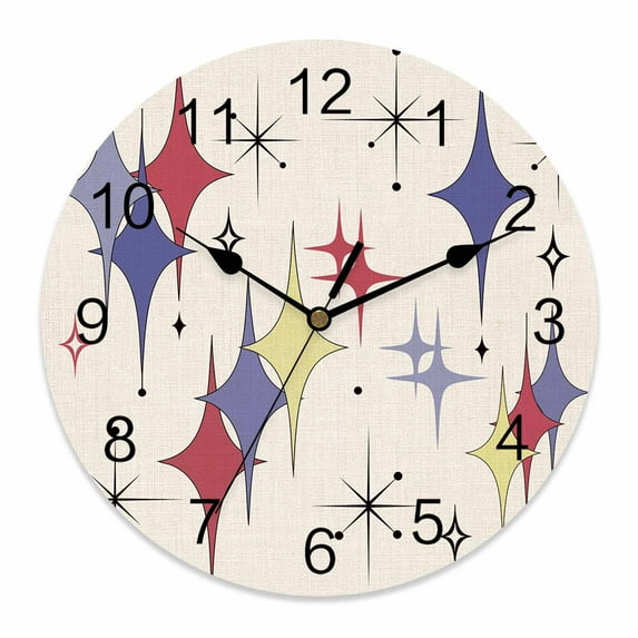 Wall Clock Purple Yellow Pink Diamond Clocks PVC Silent Non-Ticking Battery Operated Decorative Modern Geometric Mid Century Linen Round Clock for Home Living Room Kitchen Bedroom Wall Decor 10 Inch