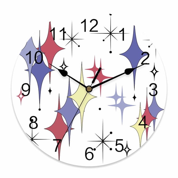 Wall Clock Purple Yellow Pink Diamond Clocks PVC Silent Non-Ticking Battery Operated Decorative Modern Geometric Mid Century Round Clock for Home Living Room Kitchen Bedroom Wall Decor 10 Inch