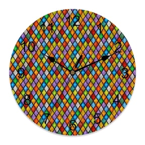 Wall Clock Rainbow Diamond Mosaic Clocks PVC Silent Non-Ticking Battery Operated Cathedral Aesthetic Glass Round Clock for Home Living Room Kitchen Bedroom Office School Wall Decor 10 Inch