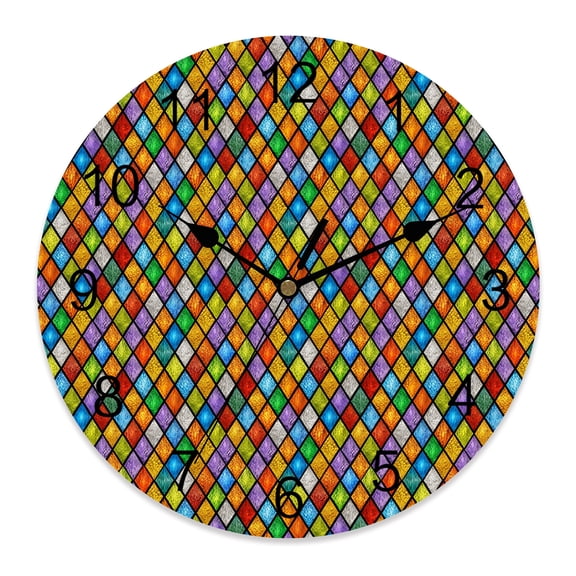 Wall Clock Rainbow Diamond Mosaic Clocks PVC Silent Non-Ticking Battery Operated Cathedral Aesthetic Glass Round Clock for Home Living Room Kitchen Bedroom Office School Wall Decor 10 Inch