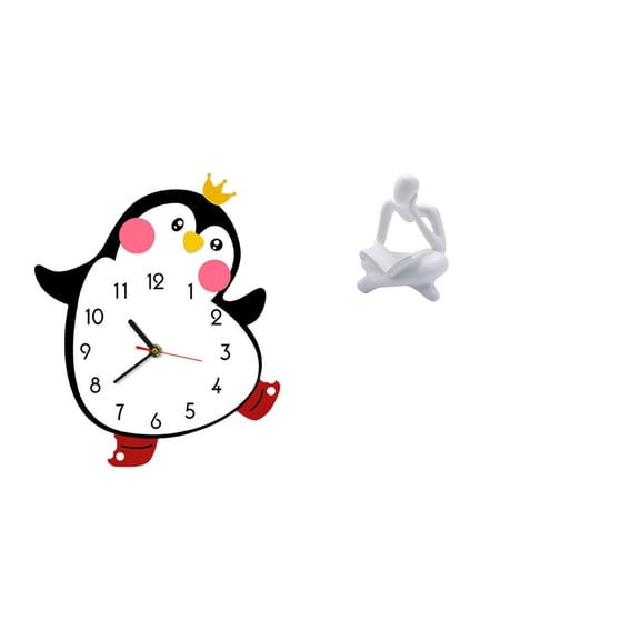 Wall Clock Reader Figurine Thinker Statue Resin Silent Non Ticking Decor for Bedroom Living Room Office Shelf