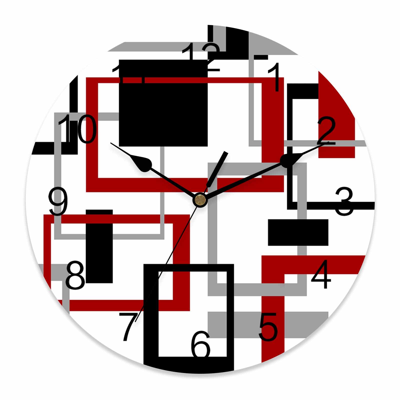 Abstrack Clock Wall Clock Red Abstract Lines Clocks PVC Silent Non-Ticking Battery ...