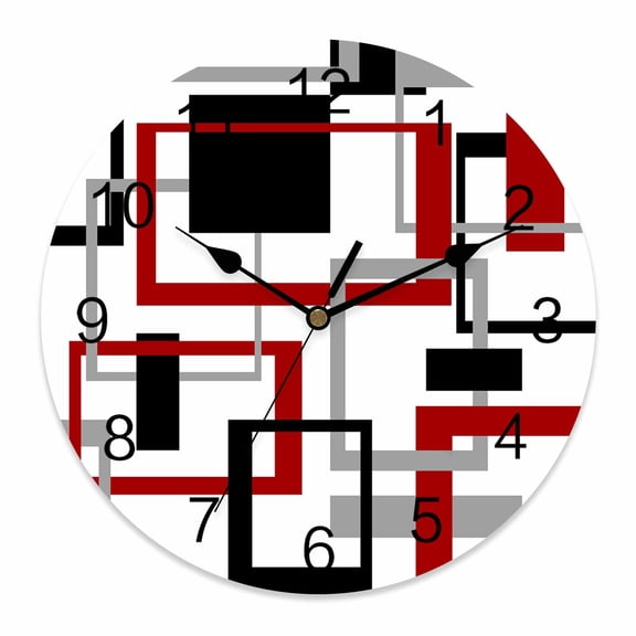 Wall Clock Red Abstract Lines Clocks PVC Silent Non-Ticking Battery Operated Decorative Modern Art Round Clock for Home Living Room Kitchen Bedroom Office School Wall Decor 10 Inch