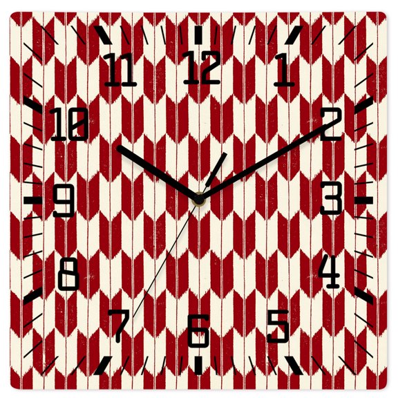 Wall Clock Red Arrow Patterns Operated Square Clocks Wooden Silent Non-Ticking Wallclock 12 Inch Abstract Geometric Lines Wood Wall Clock for Living Room Bedroom Office Shool Home Decor