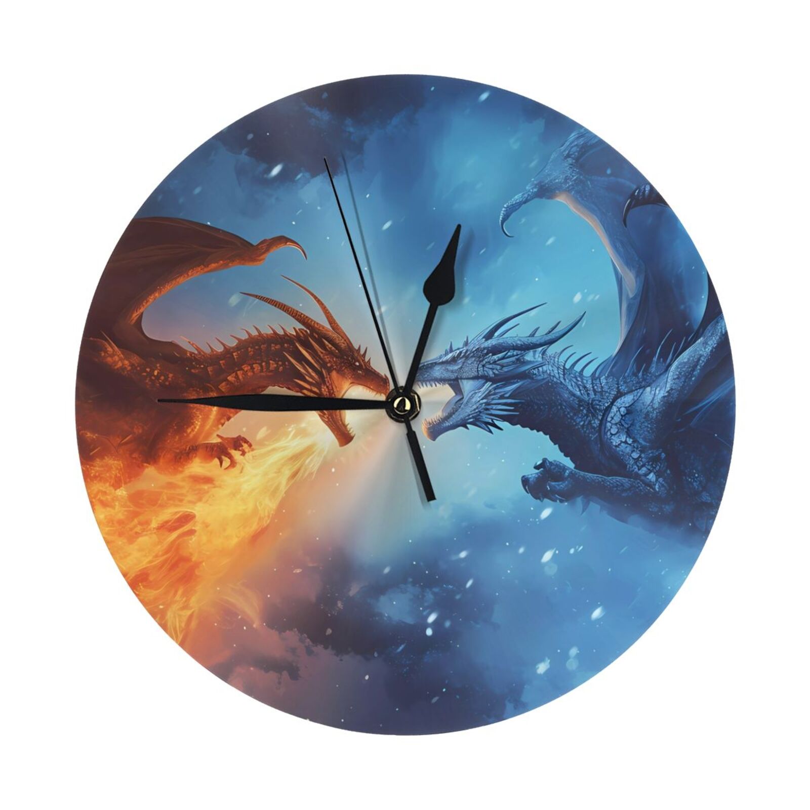 Wall Clock, Red and Blue Fire Dragon A Wall Clocks Battery Operated ...