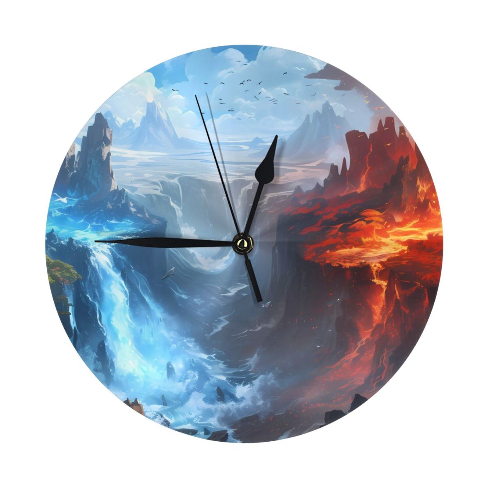 Wall Clock - Red and Blue Fire Mountains 9.8 Inch Silent Non Ticking ...