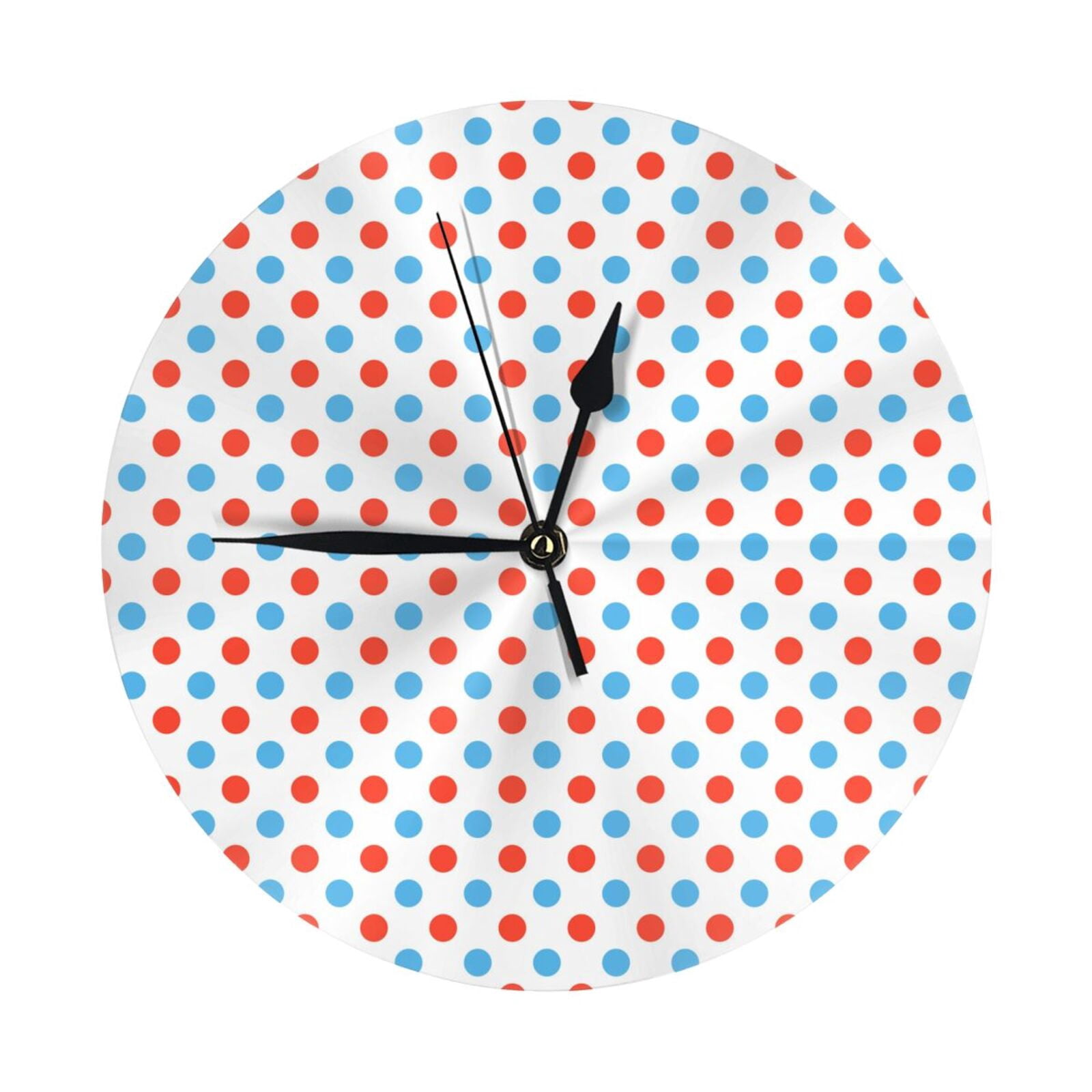 Wall Clock, Red Blue Polka Dots Wall Clocks Battery Operated Silent ...