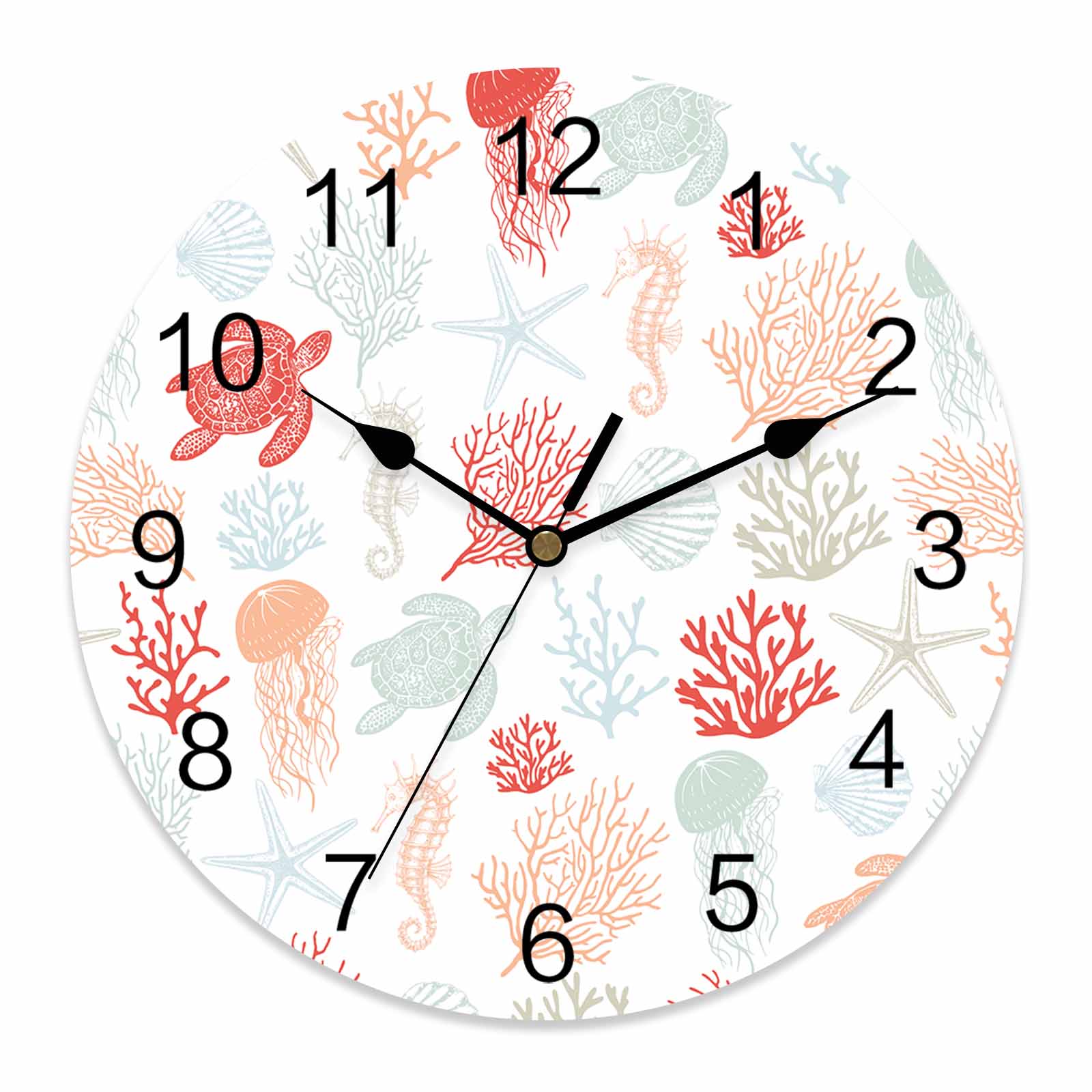 Shell Clcok Wall Clock Red Coral Turtles Starfish Jellyfish Shells Clocks PVC ...