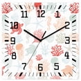 Wall Clock Red Coral Turtles Starfish Jellyfish Shells Operated Square ...