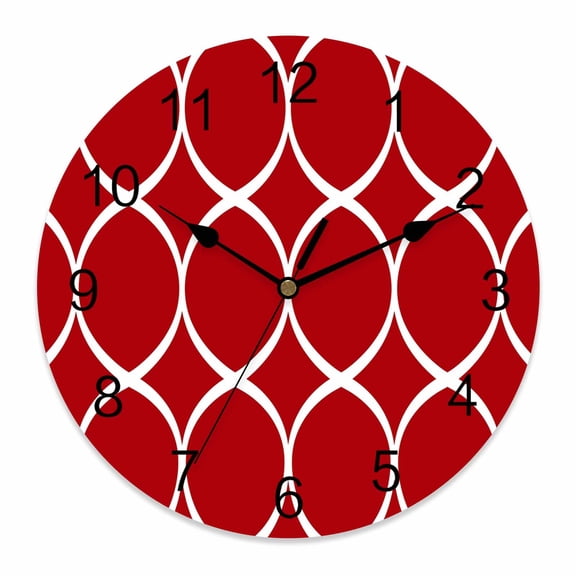 Wall Clock Red Geometric Lines Clocks PVC Silent Non-Ticking Battery Operated Decorative Abstract Circles Round Clock for Home Living Room Kitchen Bedroom Office School Wall Decor 14 Inch