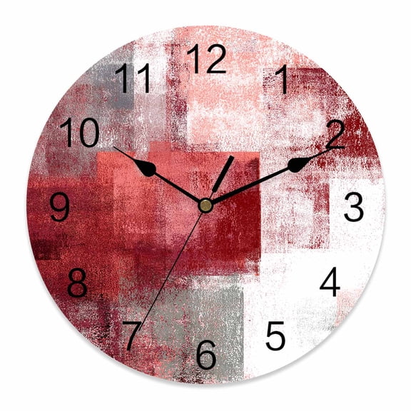 Wall Clock Red Graffiti Clocks PVC Silent Non-Ticking Battery Operated Decorative Abstract Sage Green Paint Round Clock for Home Living Room Kitchen Bedroom Office School Wall Decor 14 Inch