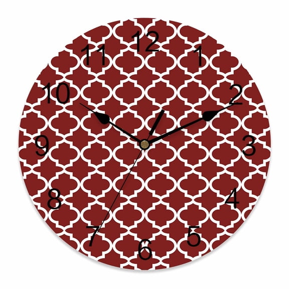 Wall Clock Red Morocco Texture Clocks PVC Silent Non-Ticking Battery Operated Decorative Geometric Round Clock for Home Living Room Kitchen Bedroom Office School Wall Decor 10 Inch