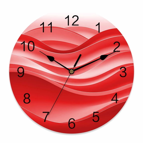 Wall Clock Red Ocean Waves Clocks PVC Silent Non-Ticking Battery Operated Decorative OmbreAbstract Art Stripes Round Clock for Home Living Room Kitchen Bedroom Office School Wall Decor 10 Inch
