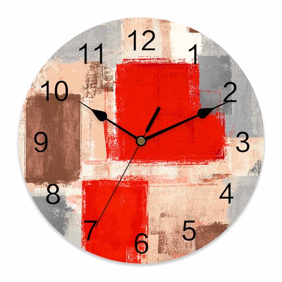 Wall Clock Red Paint Clocks PVC Silent Non-Ticking Battery Operated Decorative Graffiti Abstract Art Round Clock for Home Living Room Kitchen Bedroom Office School Wall Decor 10 Inch