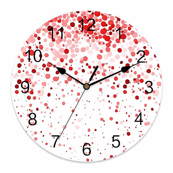 Wall Clock Red Polka Dot Clocks PVC Silent Non-Ticking Battery Operated Decorative Abstract Art Round Clock for Home Living Room Kitchen Bedroom Office School Wall Decor 10 Inch