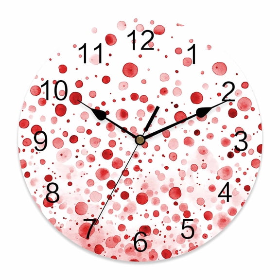 Wall Clock Red Polka Dot Clocks PVC Silent Non-Ticking Battery Operated Decorative Modern Art Round Clock for Home Living Room Kitchen Bedroom Office School Wall Decor 10 Inch