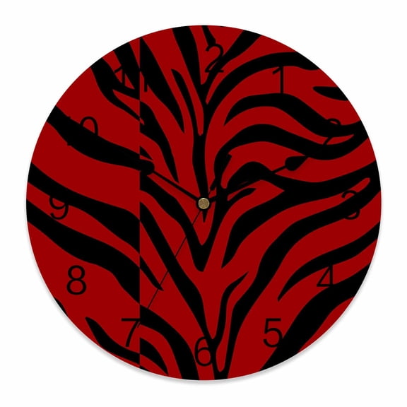 Wall Clock Red Tiger Tattoo Pattern Clocks PVC Silent Non-Ticking Battery Operated Decorative Animal Fur Texture Round Clock for Home Living Room Kitchen Bedroom Office School Wall Decor 10 Inch