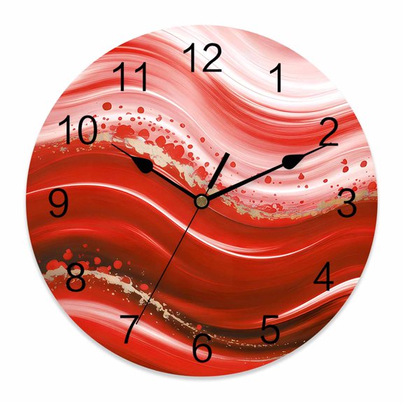 Wall Clock Red Waves Clocks PVC Silent Non-Ticking Battery Operated Decorative Ombre Abstract Fluid Art Round Clock for Home Living Room Kitchen Bedroom Office School Wall Decor 10 Inch