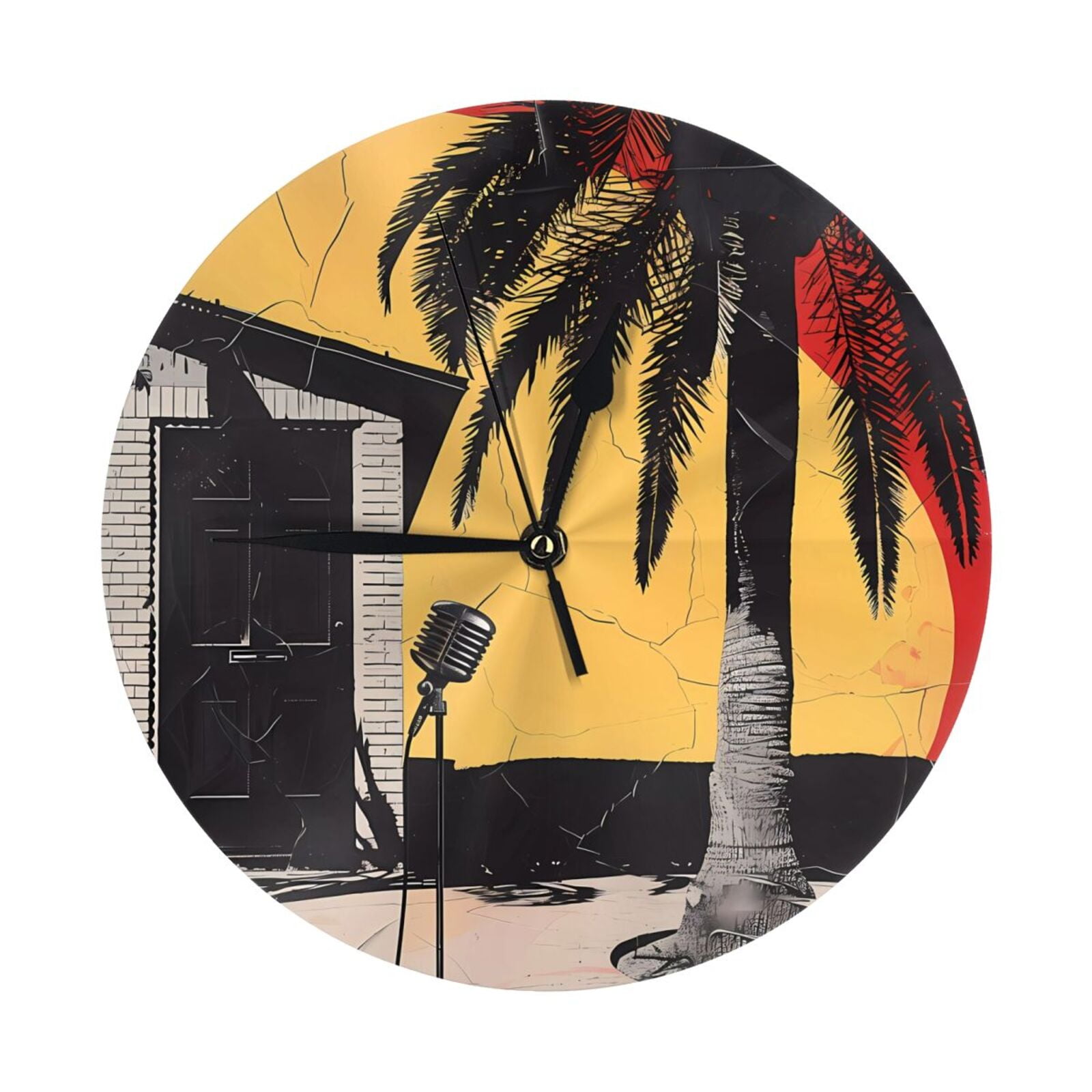Wall Clock, Retro Tropical Microphone Wall Clocks Battery Operated ...