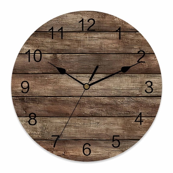 Wall Clock Retro Wood Grain Clocks PVC Silent Non-Ticking Battery Operated Decorative Farmhouse Wooden Board Round Clock for Home Living Room Kitchen Bedroom Office School Wall Decor 10 Inch