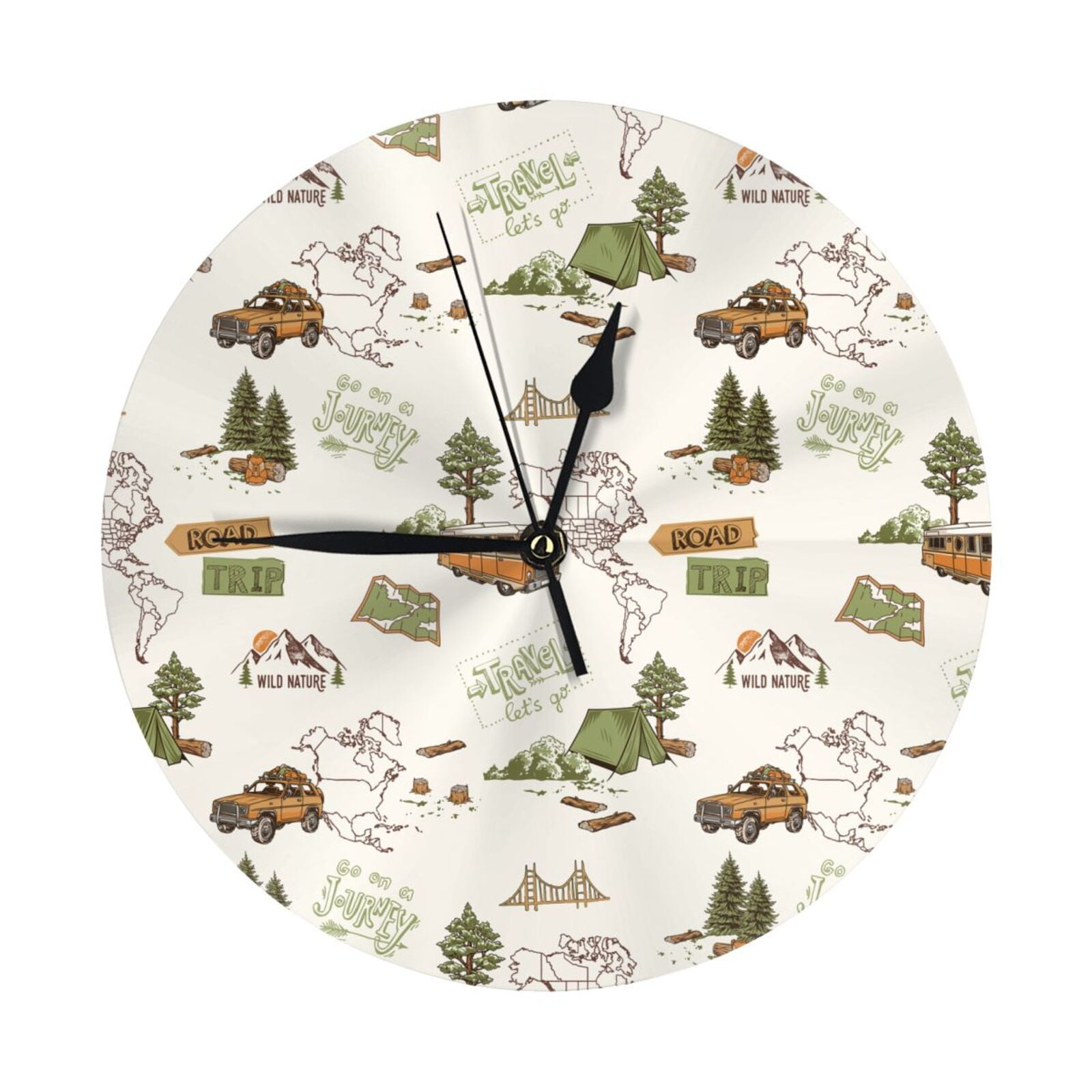 Wall Clock, Road Trip Wall Clocks Battery Operated Silent Kitchen ...