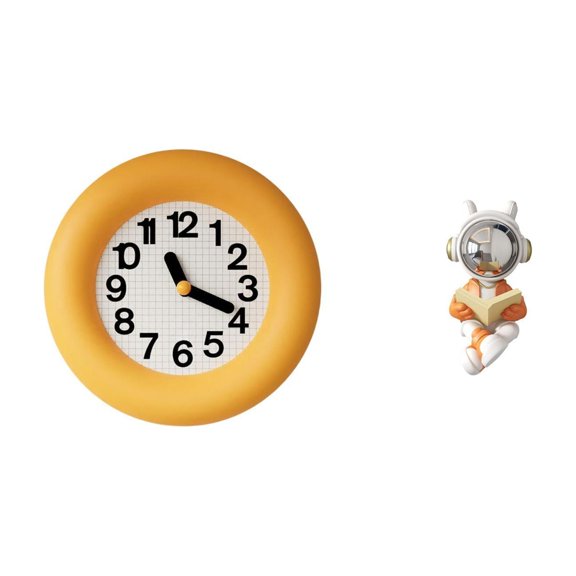 Wall Clock Round Astronaut Statue Modern Wood Material Ideal for Office Home Table Centerpiece