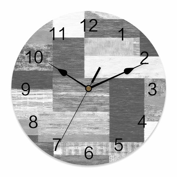 Wall Clock Rustic Gray Wood Plank Clocks PVC Silent Non-Ticking Battery Operated Decorative Farmhouse Collage Block Round Clock for Home Living Room Kitchen Bedroom Office School Wall Decor 10 Inch