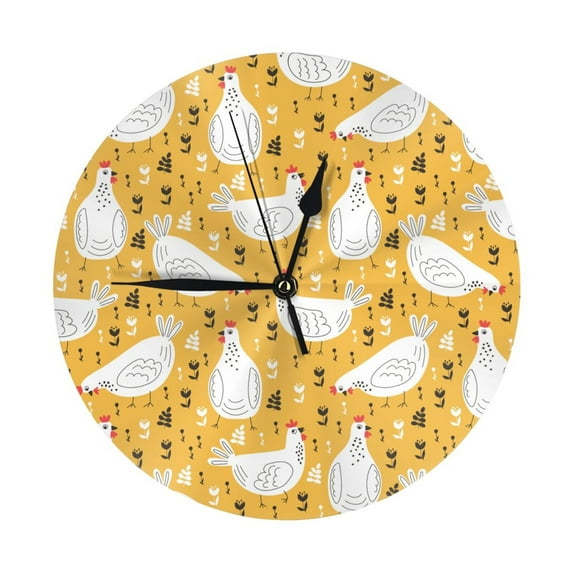 Wall Clock, Rustic Lines Funny Chicken Yellow Wall Clocks Battery Operated Silent Kitchen Office Wall Clock Decorative, Wall Clock for School Classroom Living Room Bedroom Home Decor