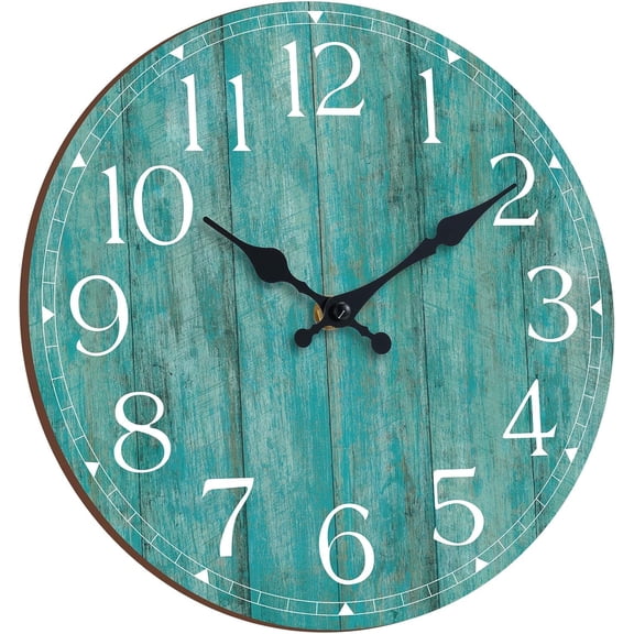 Wall Clock, Rustic Wall Clocks Battery Operated Silent Non Ticking, Country Round Wooden Clocks Farmhous Wall Decorative for Kitchen, Bathroom, Living Room (Gray 10 Inch)