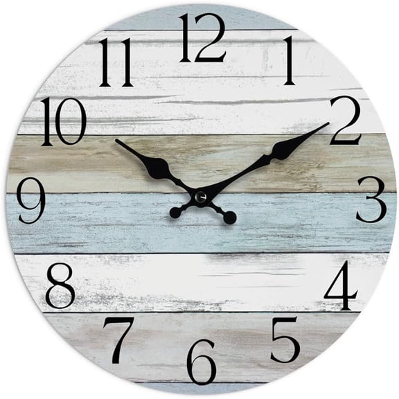 Wall Clock, Rustic Wall Clocks Battery Operated Silent Non Ticking, Country Round Wooden Clocks Farmhous Wall Decorative for Kitchen, Bathroom, Living Room
