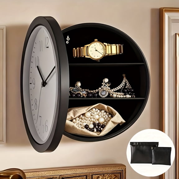 Wall Clock Safe with Hidden Storage, Round Concealed Cash Box for Home Office