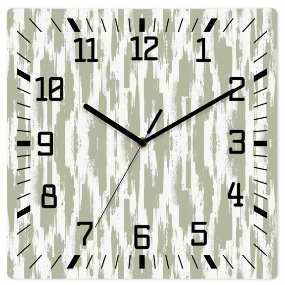 Wall Clock Sage Green Abstract Lines Operated Square Clocks Wooden Silent Non-Ticking Wallclock 12 Inch Graffiti Vertical Stripes Wood Wall Clock for Living Room Bedroom Office Shool Home Decor