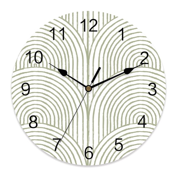 Wall Clock Sage Green Boho Circle Clocks PVC Silent Non-Ticking Battery Operated Decorative Geometric Bohemian Arched Lines Round Clock for Home Living Room Kitchen Bedroom Office Wall Decor 12 Inch