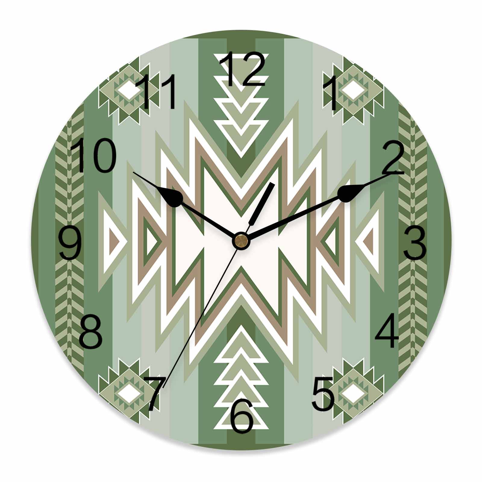 Wall Clock Sage Green Boho Clocks PVC Silent Non-Ticking Battery ...