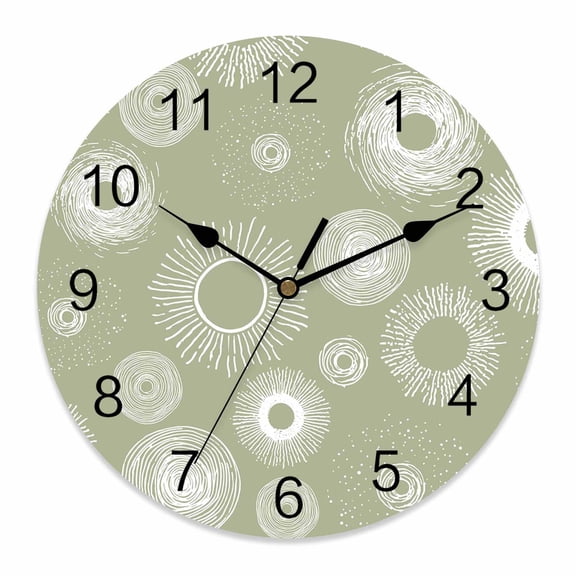 Wall Clock Sage Green Circle Clocks PVC Silent Non-Ticking Battery Operated Decorative Lines Modern Abstract Art Round Clock for Home Living Room Kitchen Bedroom Office School Wall Decor 10 Inch