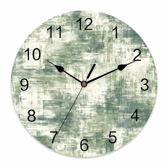 Wall Clock Sage Green Graffiti Art Clocks PVC Silent Non-Ticking Battery Operated Decorative Abstract Texture Round Clock for Home Living Room Kitchen Bedroom Office School Wall Decor 10 Inch