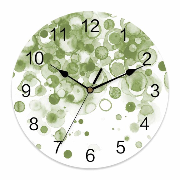 Wall Clock Sage Green Ink Points Clocks PVC Silent Non-Ticking Battery Operated Decorative Abstract Art Bubble Round Clock for Home Living Room Kitchen Bedroom Office School Wall Decor 10 Inch