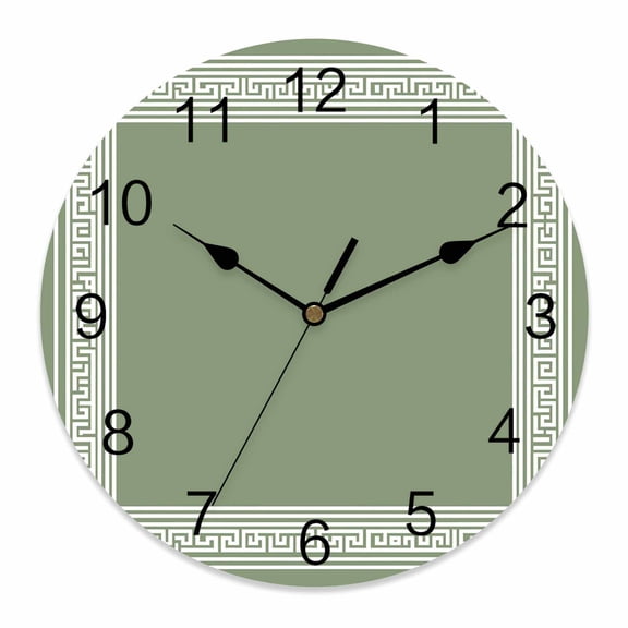 Wall Clock Sage Green Key Design Clocks PVC Silent Non-Ticking Battery Operated Decorative Geometric Back Print Pattern Round Clock for Home Living Room Kitchen Bedroom Office Wall Decor 10 Inch