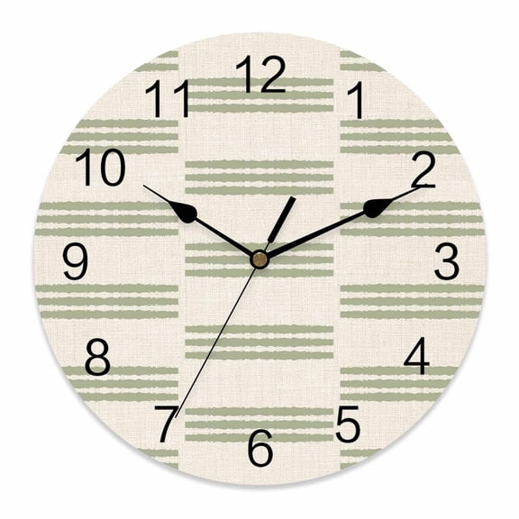 Wall Clock Sage Green Linear Rows Clocks PVC Silent Non-Ticking Battery Operated Decorative Modern Horizontal Lines Round Clock for Home Living Room Kitchen Bedroom Office School Wall Decor 14 Inch
