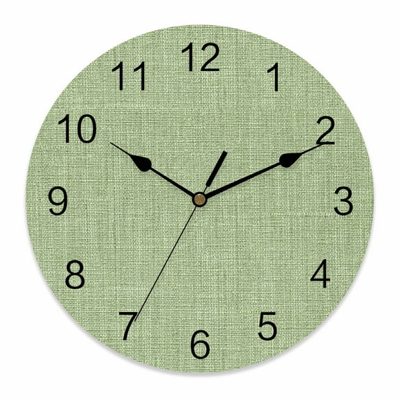 Wall Clock Sage Green Linen Texture Clocks PVC Silent Non-Ticking Battery Operated Decorative Farmhouse Solid Color Round Clock for Home Living Room Kitchen Bedroom Office School Wall Decor 14 Inch