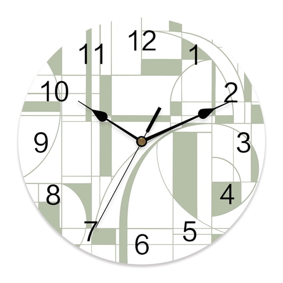 Wall Clock Sage Green Lines Grid Clocks PVC Silent Non-Ticking Battery Operated Decorative Curving Fluid Ribbons Round Clock for Home Living Room Kitchen Bedroom Office School Wall Decor 14 Inch