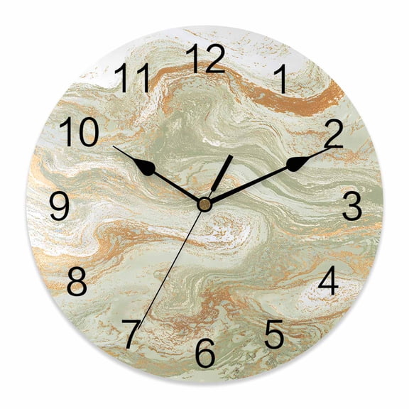 Wall Clock Sage Green Marble Clocks PVC Silent Non-Ticking Battery Operated Decorative Abstract Fluid Art Round Clock for Home Living Room Kitchen Bedroom Office School Wall Decor 14 Inch